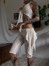 Load image into Gallery viewer, Cream lace halter top and capri/pedal pusher set