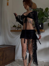 Load image into Gallery viewer, Black lace asymmetric skirt and long sleeved top set (one off)