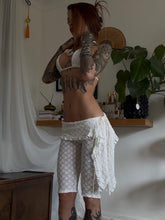 Load image into Gallery viewer, White lace bikini top, capri/pedal pusher set