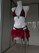 Load image into Gallery viewer, Lace up bikini and wrap cover set, red