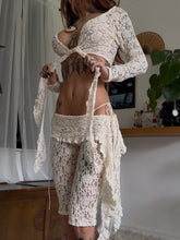 Load image into Gallery viewer, Lace frilled capri top and pant set, cream