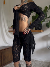 Load image into Gallery viewer, Black lace long sleeved top and capri/ pedal pusher set