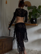 Load image into Gallery viewer, Black lace asymmetric skirt and long sleeved top set (one off)