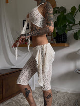 Load image into Gallery viewer, Cream lace halter top and capri/pedal pusher set