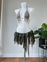 Load image into Gallery viewer, Crochet/lace shredded micro skirt and bralet set, khaki
