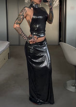 Load image into Gallery viewer, Metallic halter top and maxi skirt set
