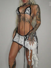 Load image into Gallery viewer, One off, lace eyelet bikini skirt set, white
