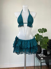 Load image into Gallery viewer, Crochet/lace shredded micro skirt and bralet set, teal
