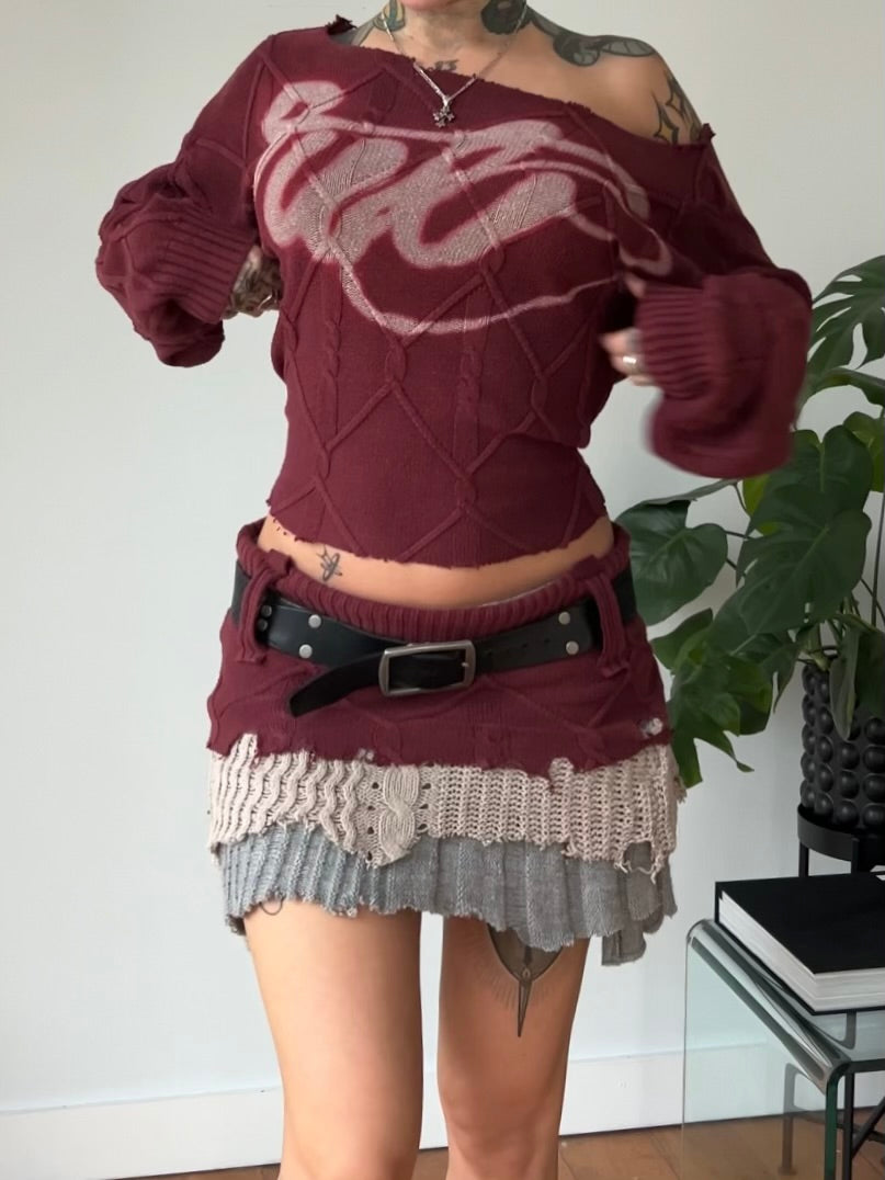 Upcycled vintage off shoulder jumper set