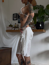 Load image into Gallery viewer, White lace bikini top, capri/pedal pusher set
