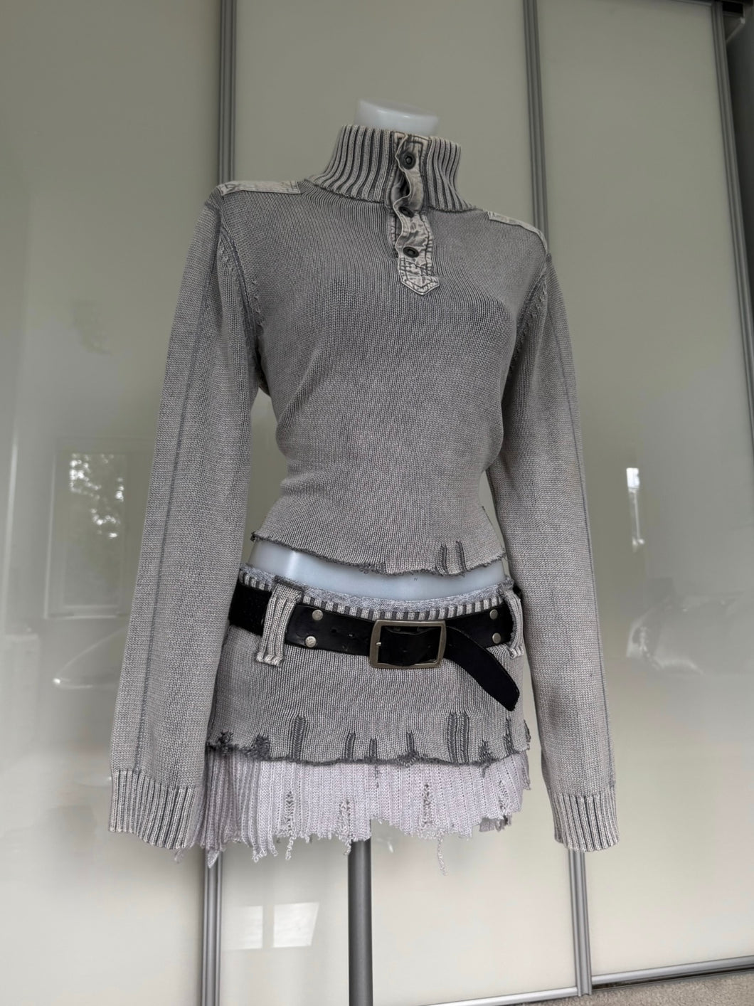 Grey upcycled vintage jumper and skirt set