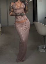 Load image into Gallery viewer, Halter top and maxi skirt set- nude shine
