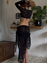 Load image into Gallery viewer, Black lace asymmetric skirt and long sleeved top set (one off)
