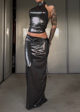 Load image into Gallery viewer, Metallic halter top and maxi skirt set

