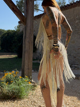 Load image into Gallery viewer, Upcyled scarf fringe dress
