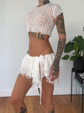 Load image into Gallery viewer, Lace shredded skirt and crop top set

