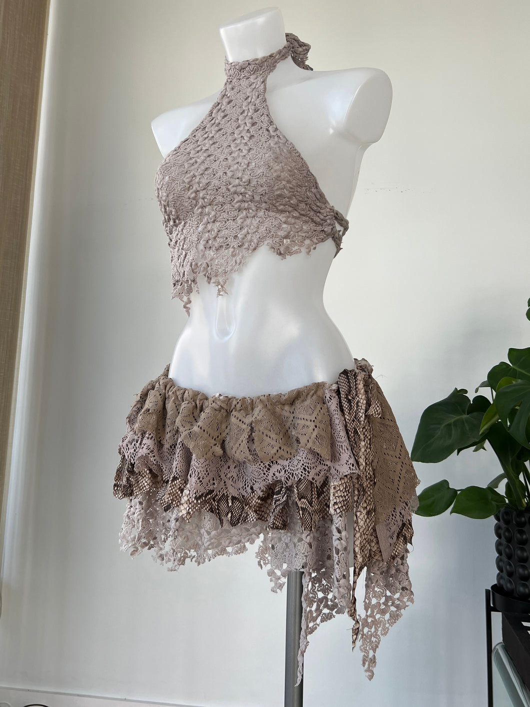 Crochet/lace shredded pixie set