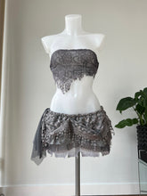 Load image into Gallery viewer, Crochet/lace distressed micro skirt and tube top, lilac

