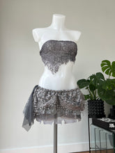 Load image into Gallery viewer, Crochet/lace distressed micro skirt and tube top, lilac

