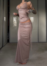Load image into Gallery viewer, Halter top and maxi skirt set- nude shine
