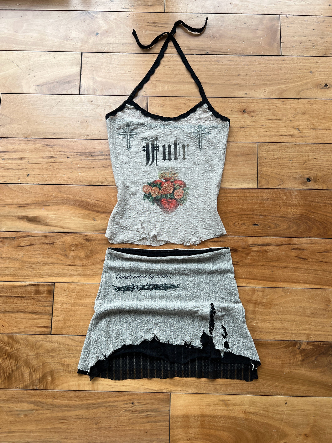 Printed lace skirt set