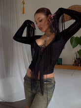 Load image into Gallery viewer, Lace up fringe crochet top
