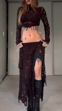 Load image into Gallery viewer, Lace distressed maxi skirt set
