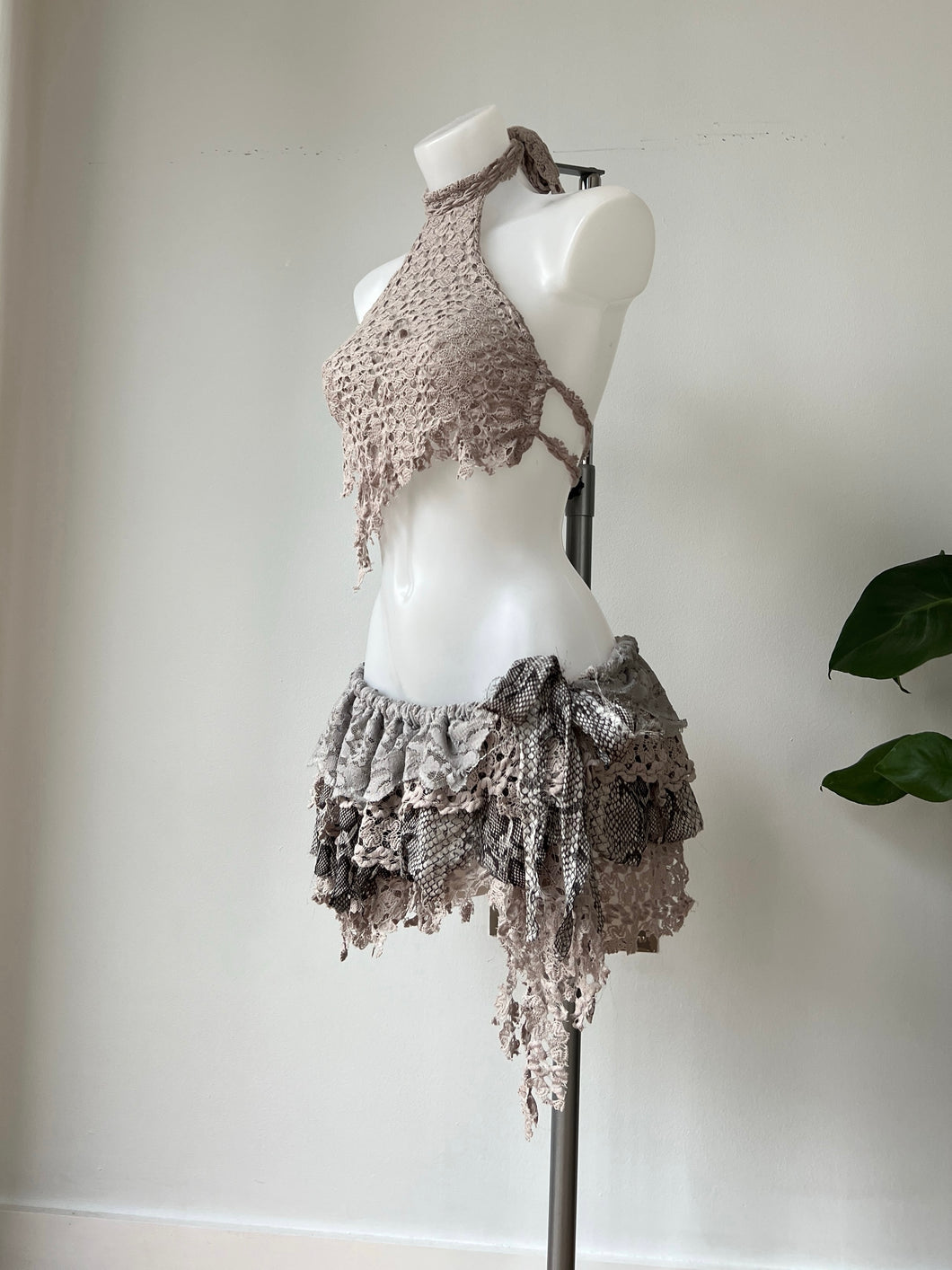 Crochet/lace shredded pixie set