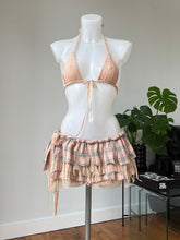 Load image into Gallery viewer, Plaid/lace shredded micro skirt and bralet set
