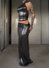 Load image into Gallery viewer, Metallic halter top and maxi skirt set

