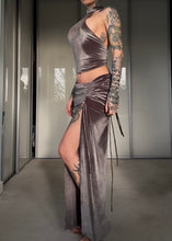 Load image into Gallery viewer, Ruched velvet halter top and maxi skirt set
