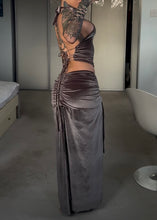 Load image into Gallery viewer, Ruched velvet halter top and maxi skirt set
