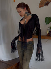 Load image into Gallery viewer, Lace up fringe crochet top
