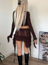 Load image into Gallery viewer, Lace, frilled ruched mini skirt, brown
