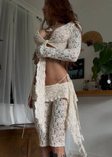 Load image into Gallery viewer, Lace frilled capri top and pant set, cream

