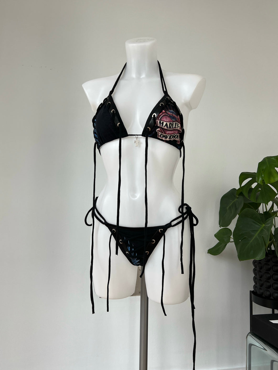 Upcycled Harley Davidson bikini, black
