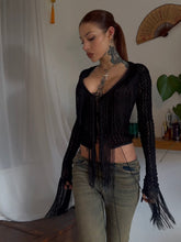 Load image into Gallery viewer, Lace up fringe crochet top
