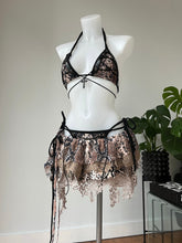 Load image into Gallery viewer, Lace shredded micro skirt and bikini set, snake print
