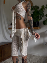Load image into Gallery viewer, Cream lace halter top and capri/pedal pusher set
