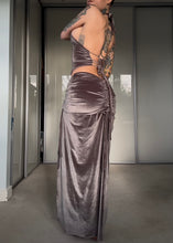 Load image into Gallery viewer, Ruched velvet halter top and maxi skirt set
