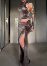 Load image into Gallery viewer, Ruched velvet halter top and maxi skirt set
