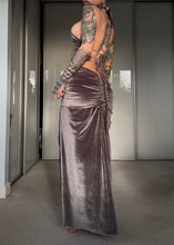 Load image into Gallery viewer, Ruched velvet halter top and maxi skirt set
