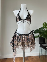 Load image into Gallery viewer, Lace shredded micro skirt and bikini set, snake print
