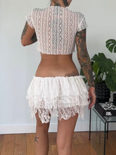 Load image into Gallery viewer, Lace shredded skirt and crop top set
