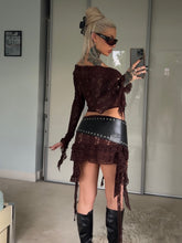Load image into Gallery viewer, Lace, frilled ruched mini skirt, brown
