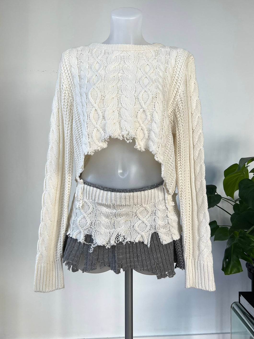 Upcycled distressed jumper set, grey