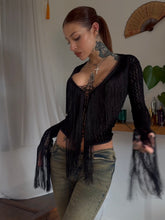 Load image into Gallery viewer, Lace up fringe crochet top
