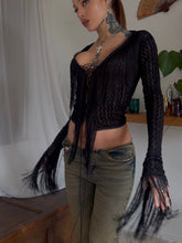 Load image into Gallery viewer, Lace up fringe crochet top
